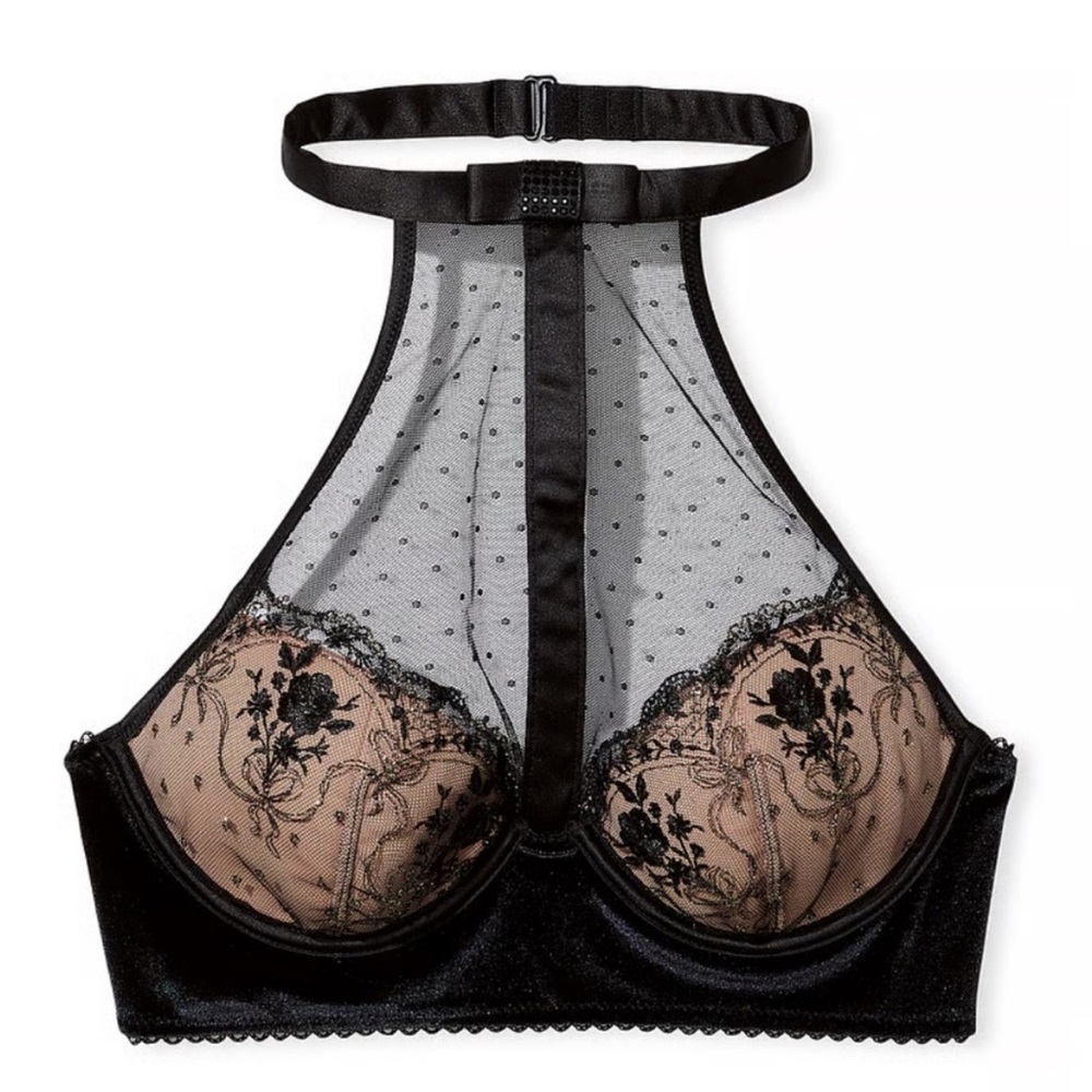 Victoria's Secret Black and Tan Lace Halter Bra
